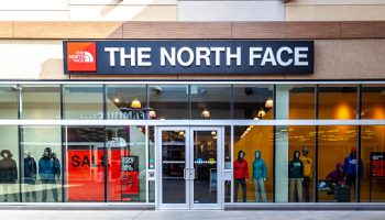 Niagara On the Lake, Canada- September 10, 2019: The North Face storefront  in Outlet Collection at Niagara, an American outdoor product company specializing in outerwear, footwear and equipment.